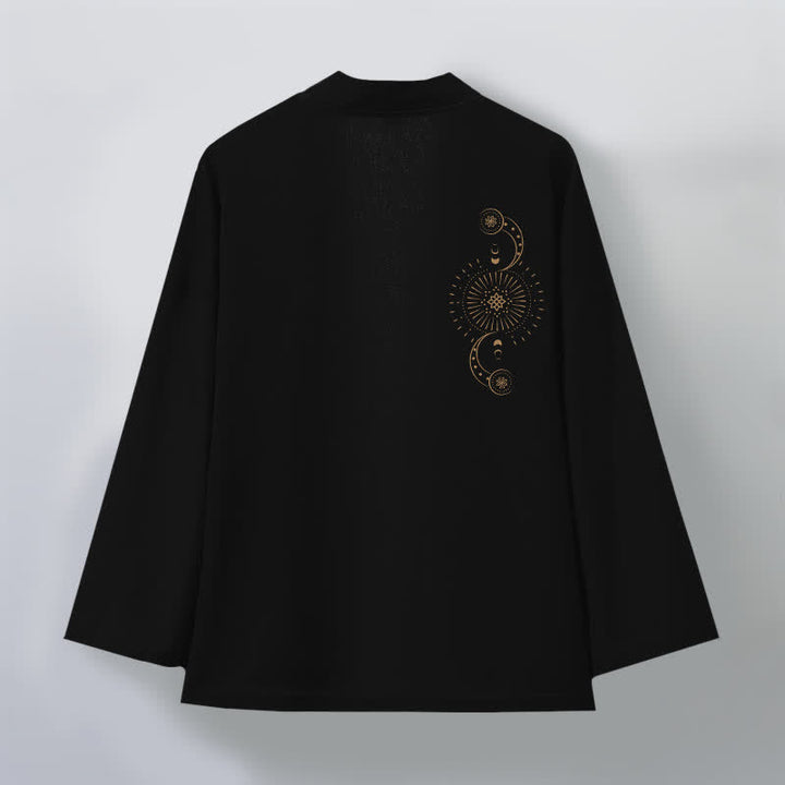 Buddha Stones Cotton Celestial Moon Phase Sun Pattern Open Front Men's Kimono - image 8