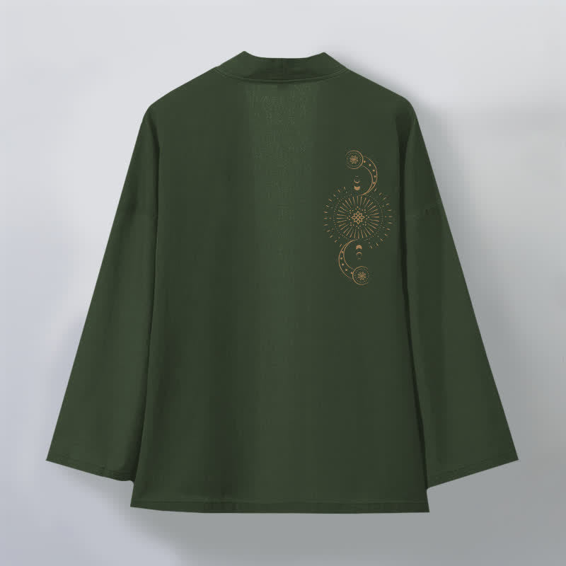 Buddha Stones Cotton Celestial Moon Phase Sun Pattern Open Front Men's Kimono - image 11
