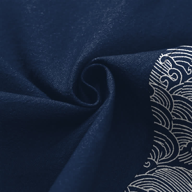 Buddha Stones Cotton Ocean Wave Trim Pattern Open Front Men's Kimono - image 5