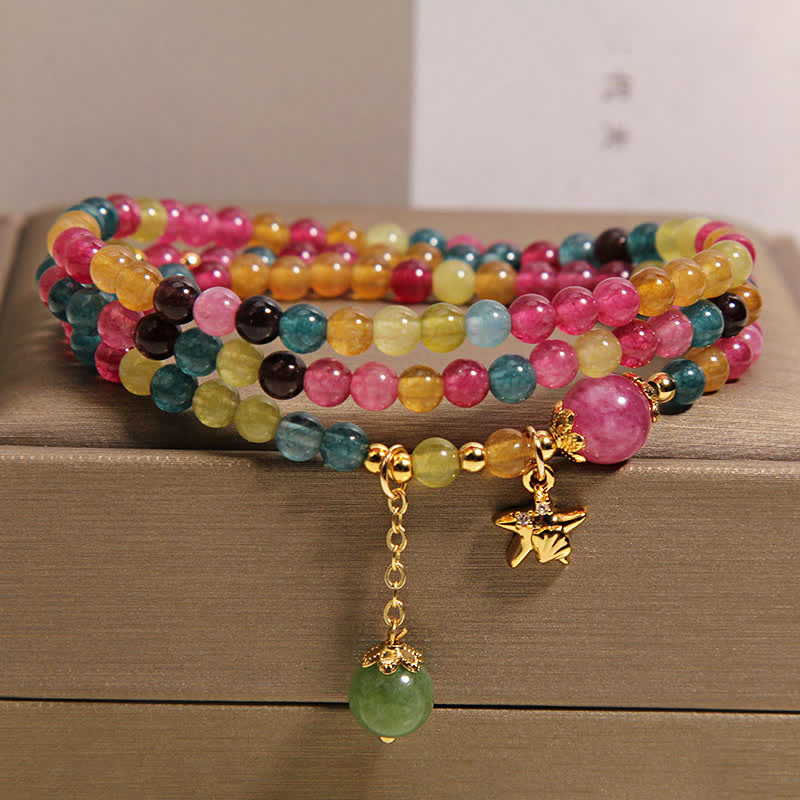 Buddha Stones Rainbow Tourmaline Starfish Charm Protection Triple Wrap Bracelet - Tourmaline(Protection ♥ Healing) - image 0