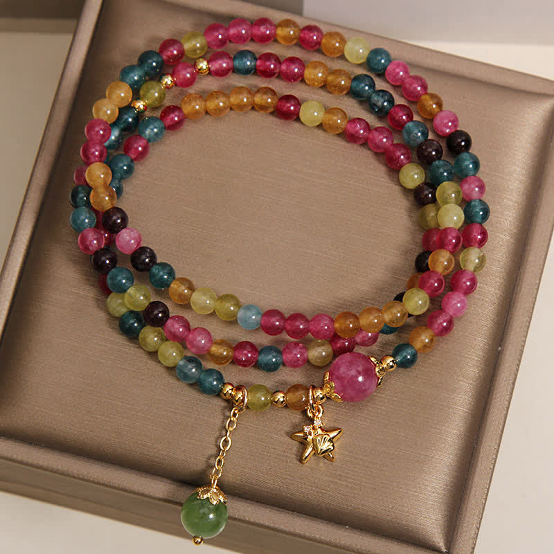 Buddha Stones Rainbow Tourmaline Starfish Charm Protection Triple Wrap Bracelet - image 2