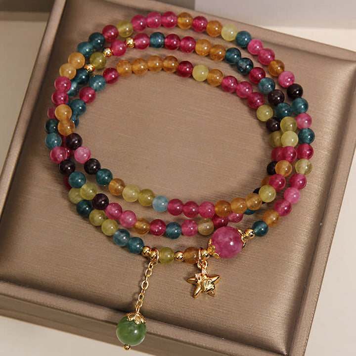 Buddha Stones Rainbow Tourmaline Starfish Charm Protection Triple Wrap Bracelet - image 2