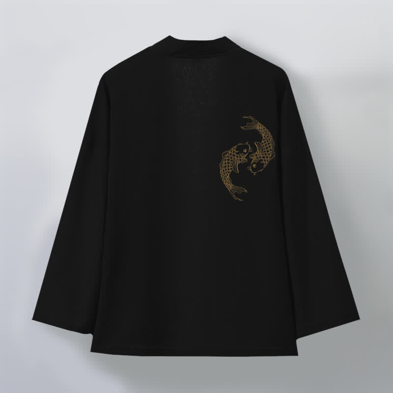 Buddha Stones Cotton Twin Koi Pattern Open Front Men's Kimono - image 2