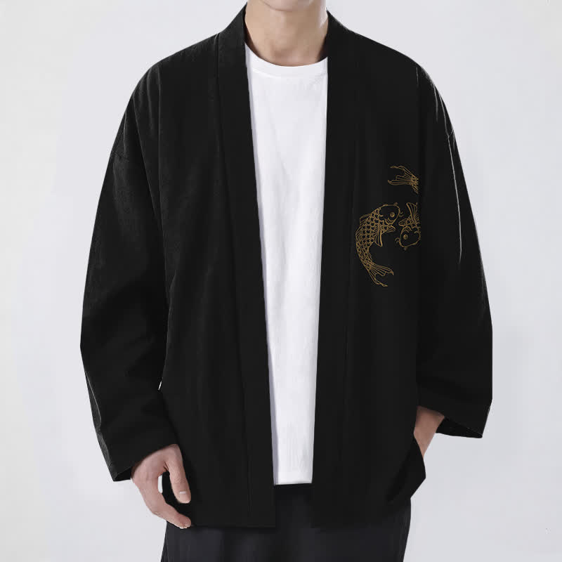 Buddha Stones Cotton Twin Koi Pattern Open Front Men's Kimono - image 1