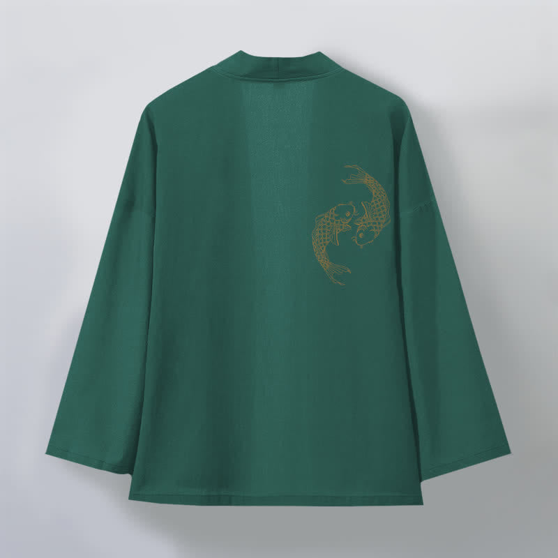Buddha Stones Cotton Twin Koi Pattern Open Front Men's Kimono - image 8