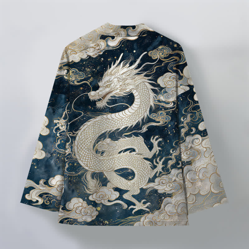 Buddha Stones Cotton Celestial Dragon Swirl Cloud Pattern Open Front Men's Kimono - image 2