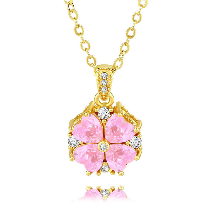 Buddha Stones Copper Pink Clover Inlaid Zircon Harmonic Connection Necklace - image 3