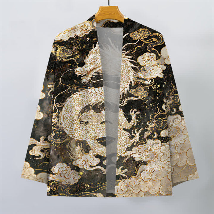 Buddha Stones Cotton Celestial Dragon Swirl Cloud Pattern Open Front Men's Kimono - image 7
