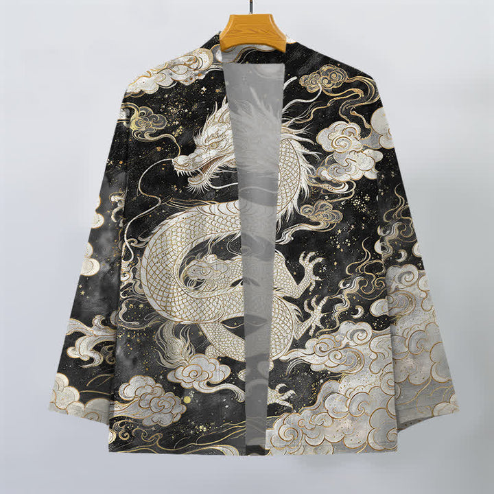 Buddha Stones Cotton Celestial Dragon Swirl Cloud Pattern Open Front Men's Kimono - image 10