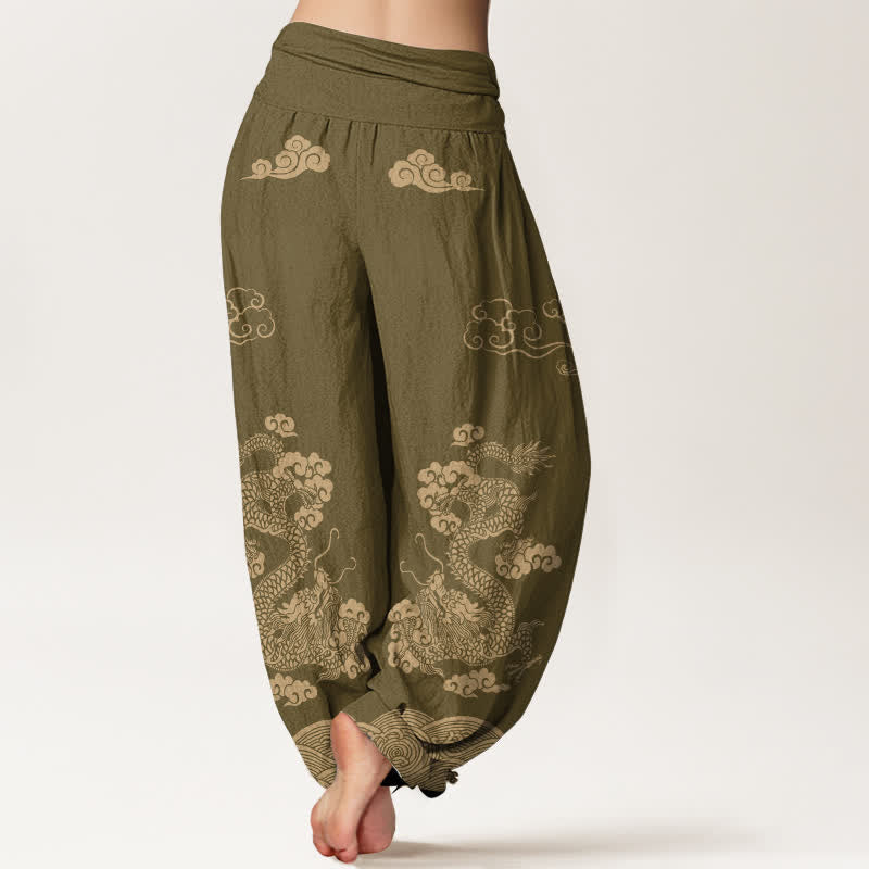 Buddha Stones Cotton Vintage Dragon Swirl Cloud Pattern Women's Elastic Waist Harem Pants - image 7