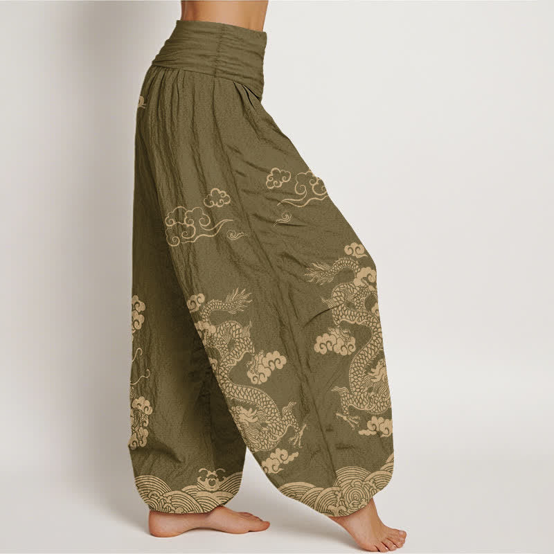 Buddha Stones Cotton Vintage Dragon Swirl Cloud Pattern Women's Elastic Waist Harem Pants - image 6