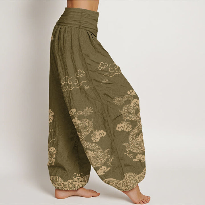 Buddha Stones Cotton Vintage Dragon Swirl Cloud Pattern Women's Elastic Waist Harem Pants - image 6
