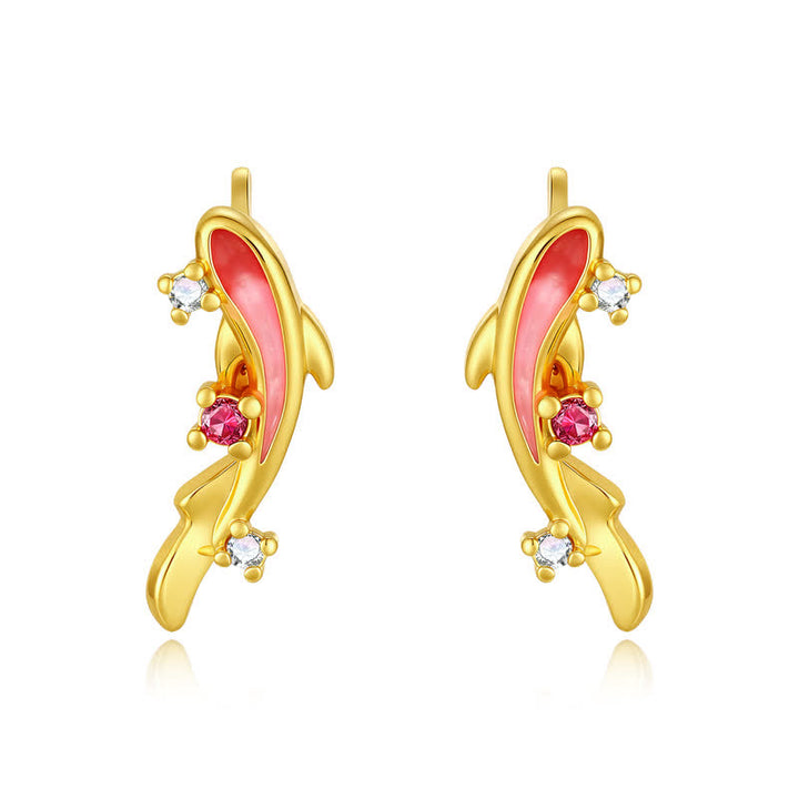Buddha Stones Copper Koi Fish Success 925 Sterling Silver Post Earrings - image 1