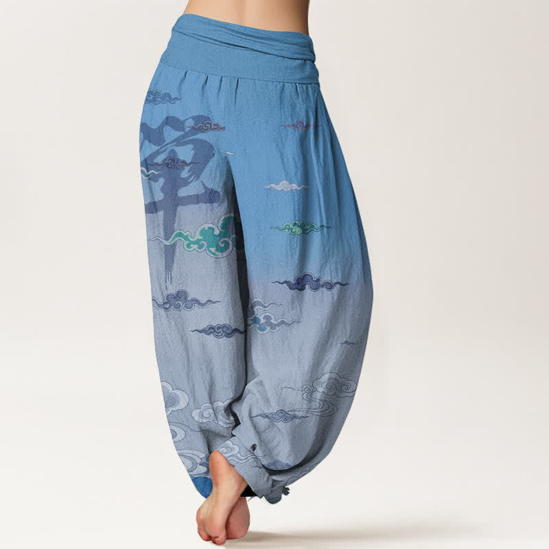 Buddha Stones Cotton Zen Oriental Cloud Wash Pattern Women's Elastic Waist Harem Pants - image 7