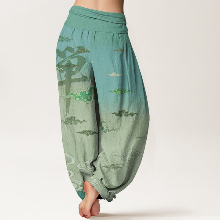 Buddha Stones Cotton Zen Oriental Cloud Wash Pattern Women's Elastic Waist Harem Pants - image 10