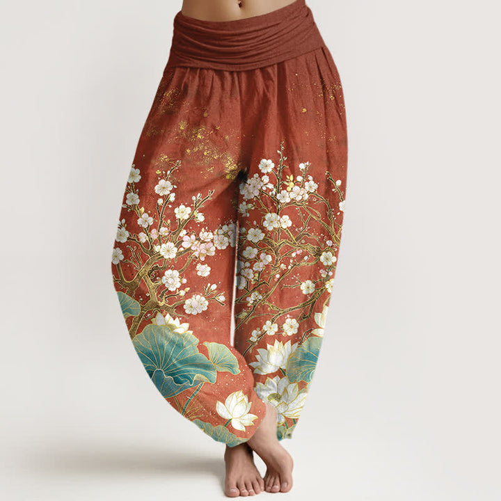 Buddha Stones Cotton Botanical Lotus Flower Pattern Women's Elastic Waist Harem Pants - Sienna - US16，UK/AU20，EU48 (3XL) - image 8