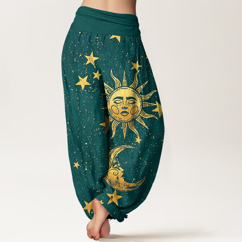 Buddha Stones Cotton Golden Sun Stars Pattern Women's Elastic Waist Harem Pants - image 7