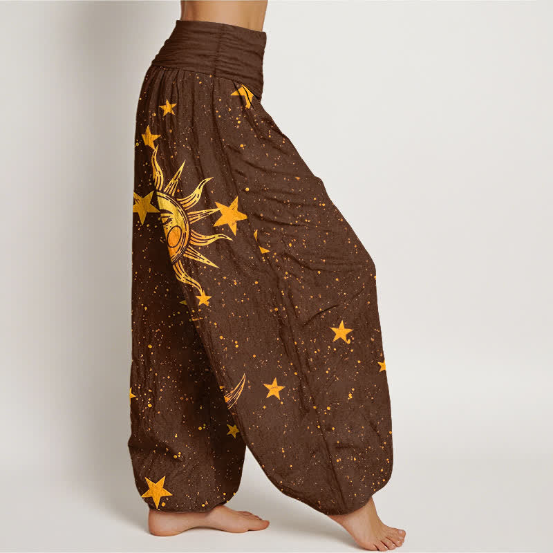 Buddha Stones Cotton Golden Sun Stars Pattern Women's Elastic Waist Harem Pants - image 9