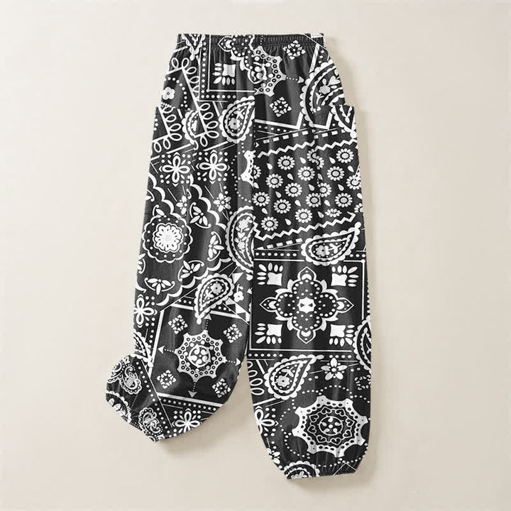 Buddha Stones Cotton Bohemian Paisley Bandana Pattern Women's Elastic Waist Harem Pants With Side Pockets - image 4