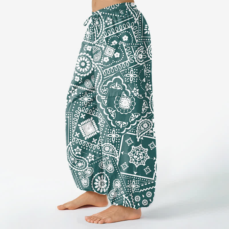 Buddha Stones Cotton Bohemian Paisley Bandana Pattern Women's Elastic Waist Harem Pants With Side Pockets - image 11