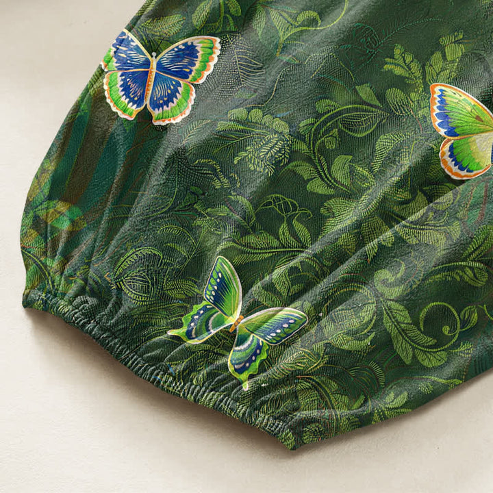 Buddha Stones Cotton Nature Inspired Butterfly Foliage Pattern Women's Elastic Waist Harem Pants With Side Pockets - image 6
