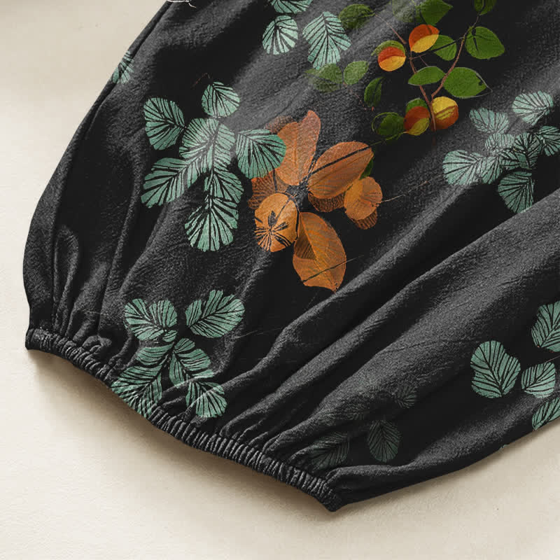 Buddha Stones Cotton Bohemian Botanical Floral Pattern Women's Elastic Waist Harem Pants With Side Pockets - image 6