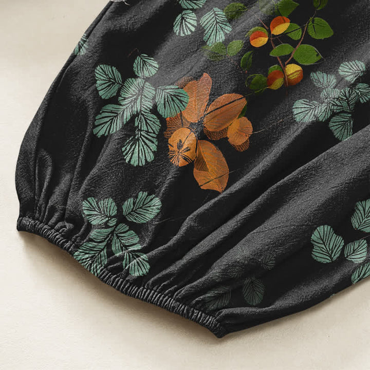 Buddha Stones Cotton Bohemian Botanical Floral Pattern Women's Elastic Waist Harem Pants With Side Pockets - image 6