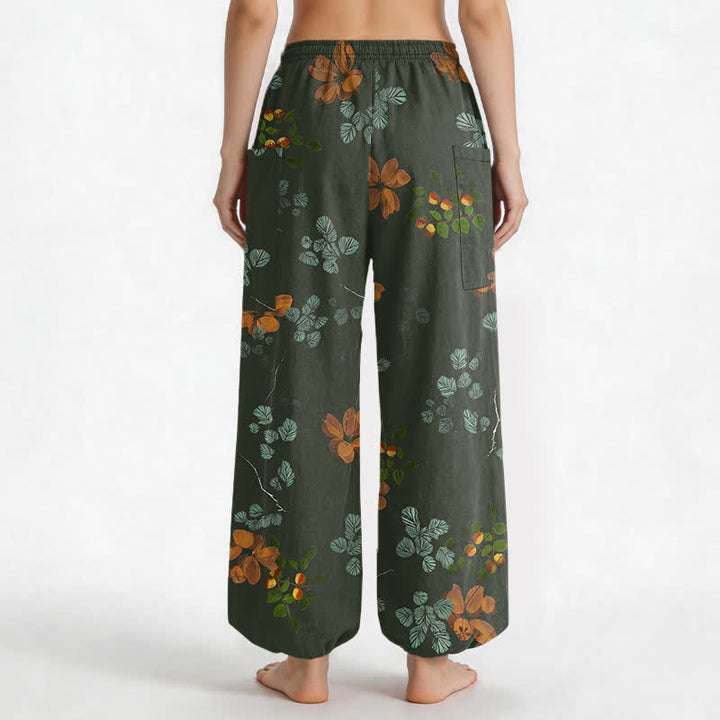 Buddha Stones Cotton Bohemian Botanical Floral Pattern Women's Elastic Waist Harem Pants With Side Pockets - image 9