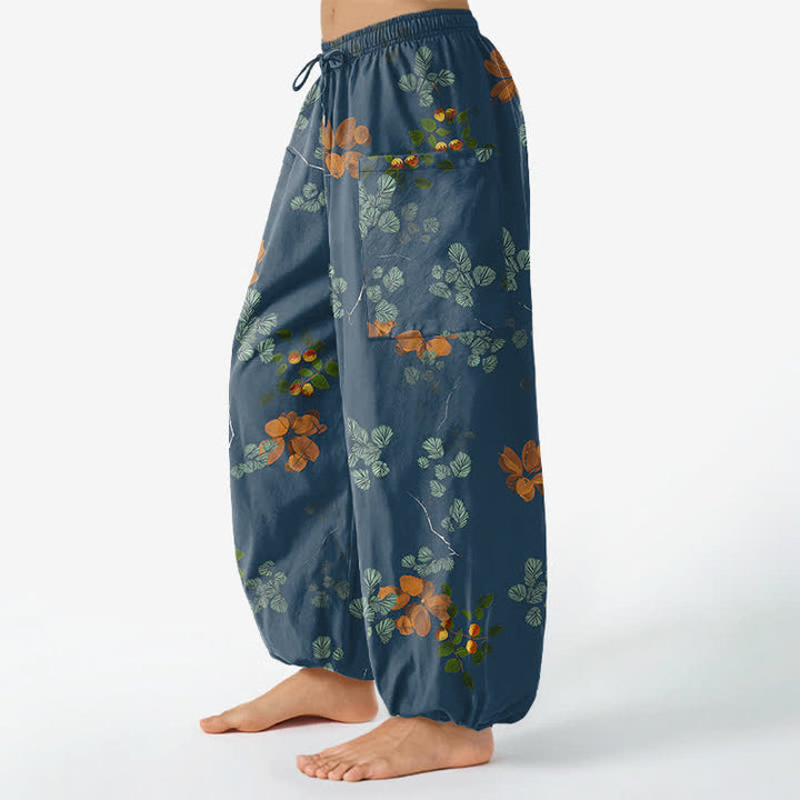 Buddha Stones Cotton Bohemian Botanical Floral Pattern Women's Elastic Waist Harem Pants With Side Pockets - image 11