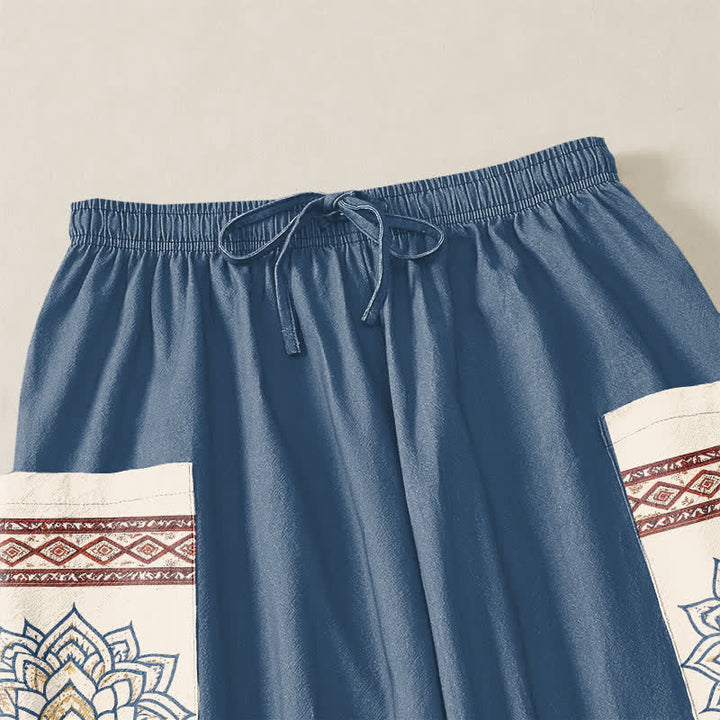 Buddha Stones Cotton Bohemian Lotus Mandala Pattern Women's Elastic Waist Harem Pants With Side Pockets - image 5
