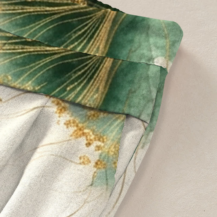 Buddha Stones Cotton Linen Artistic White Floral Pattern Women's Elastic Waist Wide Leg Pants With Pockets - image 2