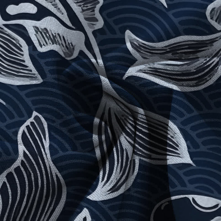 Buddha Stones Cotton Linen Artistic Koi Pond Pattern Women's Elastic Waist Wide Leg Pants With Pockets - image 3