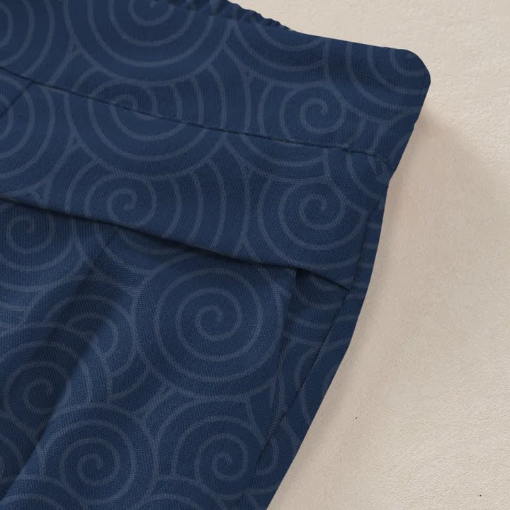 Buddha Stones Cotton Linen Oriental Crane Cloud Pattern Women's Elastic Waist Wide Leg Pants With Pockets - image 2
