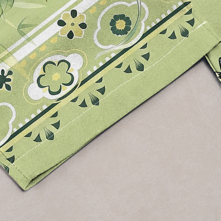 Buddha Stones Pure Cotton Oriental Bamboo Blossom Pattern Women's Elastic Waist Pants With Pockets - image 2