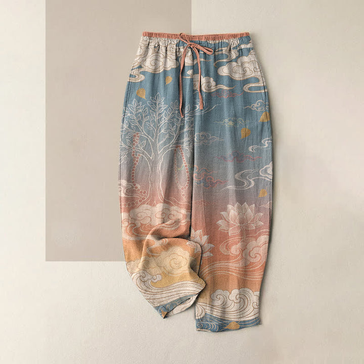 Buddha Stones Pure Cotton Lotus Cloud Gradient Pattern Women's Elastic Waist Pants With Pockets - LightSalmon - US16，UK/AU20，EU48 (3XL) - image 0