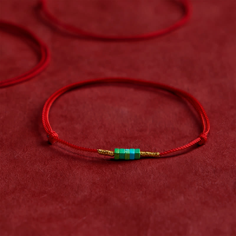 Buddha Stones Ultra-fine Turquoise Square Beads Protection Red Rope Bracelet - Turquoise(Wrist Circumference: 5.9–7.1 in / 15–18 cm) - image 0