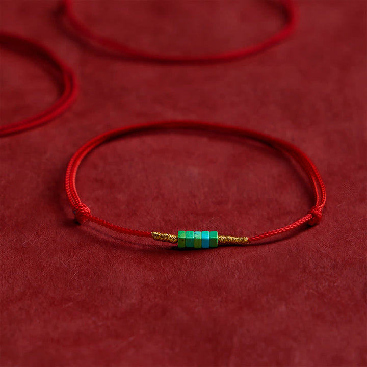 Buddha Stones Ultra-fine Turquoise Square Beads Protection Red Rope Bracelet - Turquoise(Wrist Circumference: 5.9–7.1 in / 15–18 cm) - image 0