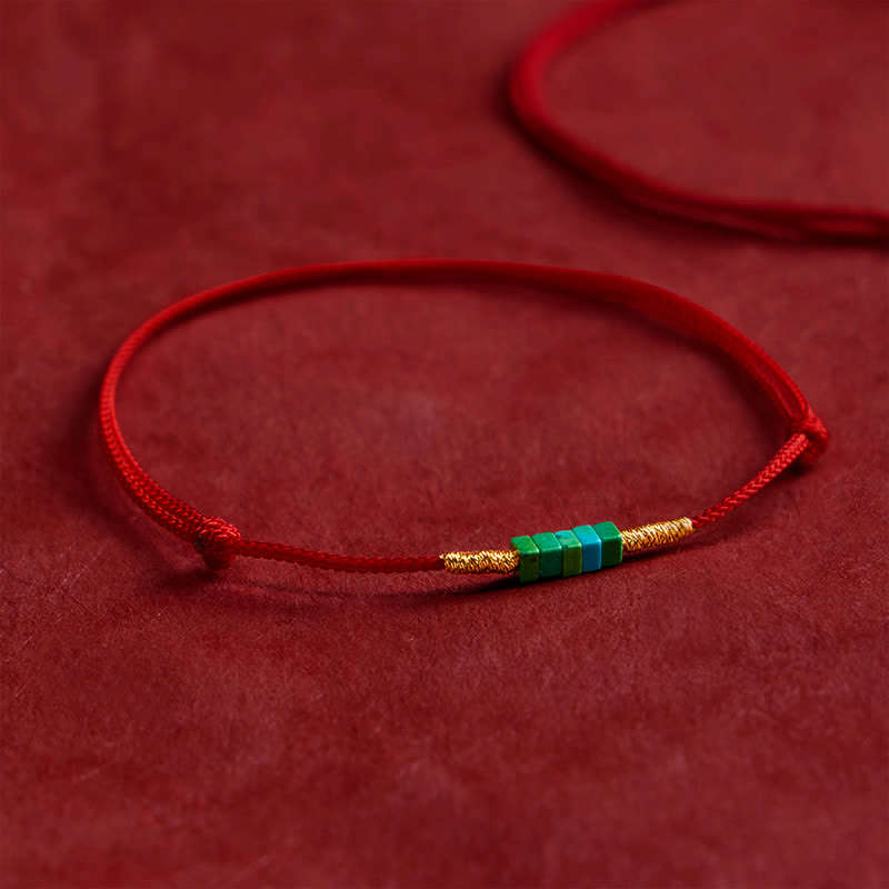 Buddha Stones Ultra-fine Turquoise Square Beads Protection Red Rope Bracelet - image 2
