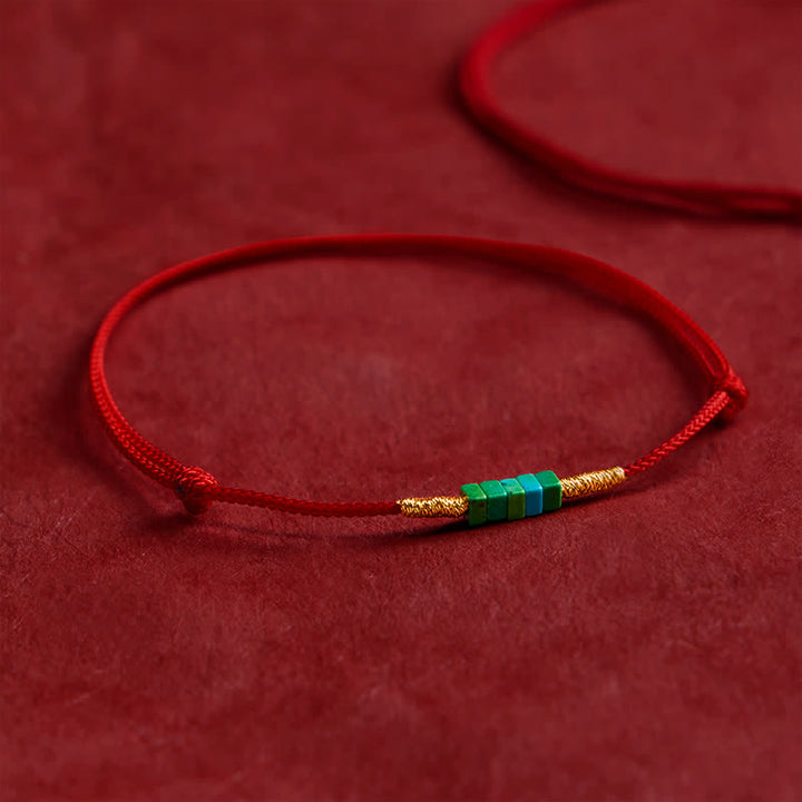 Buddha Stones Ultra-fine Turquoise Square Beads Protection Red Rope Bracelet - image 2