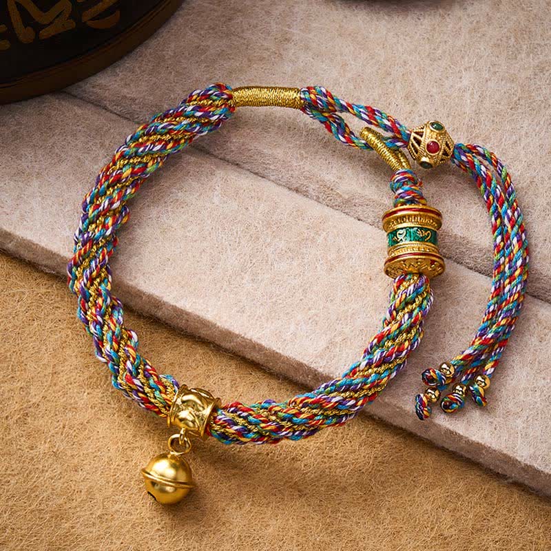 Buddha Stones Tibetan Om Mani Padme Hum Strength Bell Charm Multicolor Braided Rope Bracelet - Multicolor(Wrist Circumference: 5.9–6.7 in / 15–17 cm) - image 0