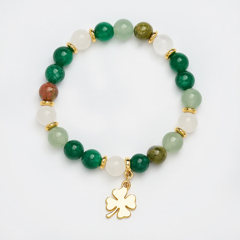 Buddha Stones Green Aventurine Four-leaf Clover Luck Round Beaded Bracelet - image 8
