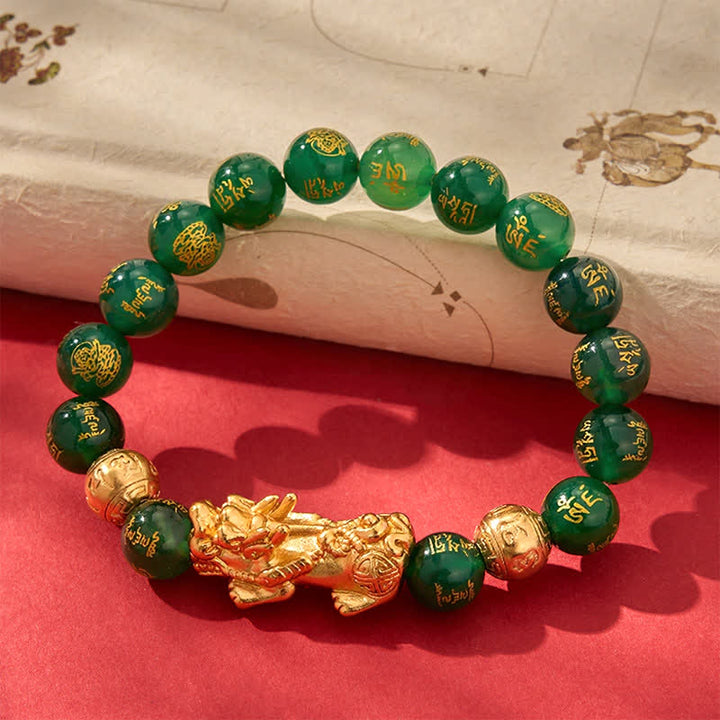 Buddha Stones Natural Green Agate Om Mani Padme Hum PiXiu Harmony Bracelet - image 4