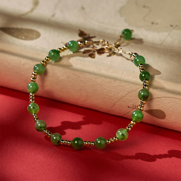 Buddha Stones Natural Cyan Jade Beads Prosperity Bracelet - image 2