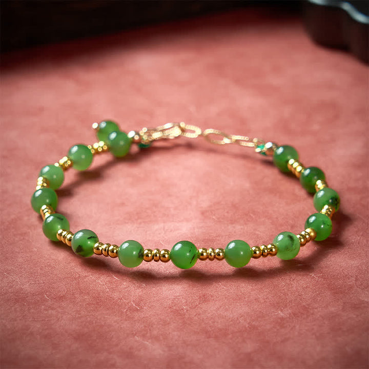 Buddha Stones Natural Cyan Jade Beads Prosperity Bracelet - image 4
