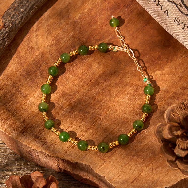 Buddha Stones Natural Cyan Jade Beads Prosperity Bracelet - image 3