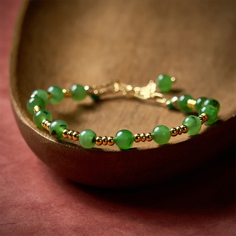 Buddha Stones Natural Cyan Jade Beads Prosperity Bracelet - Cyan Jade(Wrist Circumference: 6.3–6.7 in / 16–17 cm) - image 0