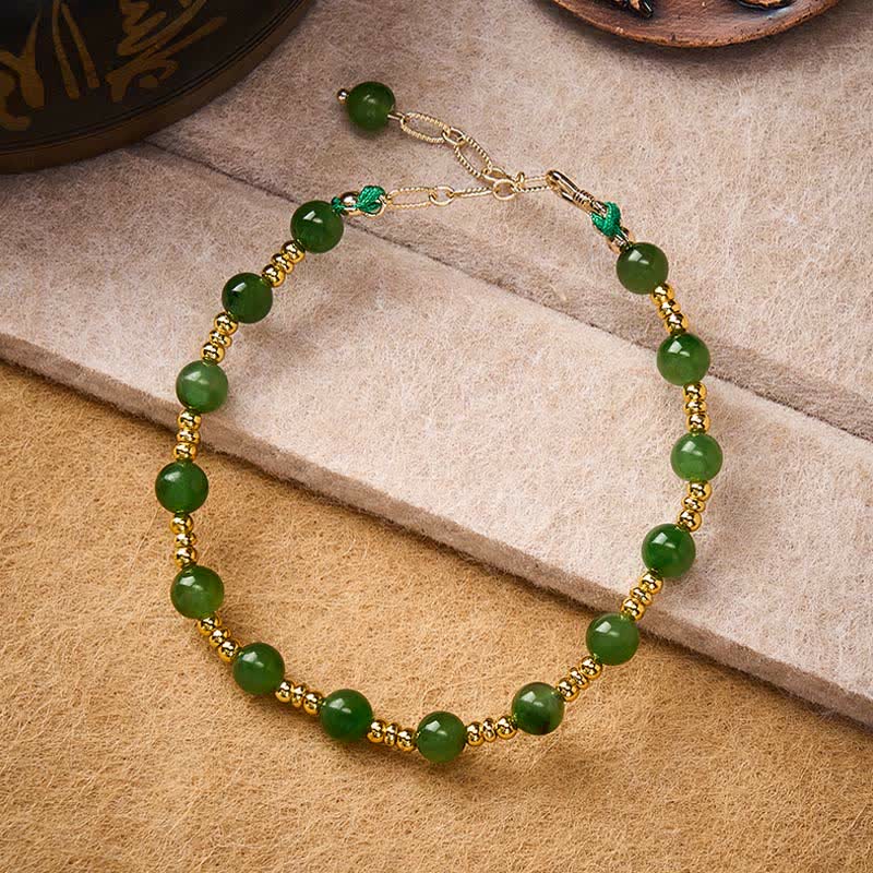 Buddha Stones Natural Cyan Jade Beads Prosperity Bracelet - image 1