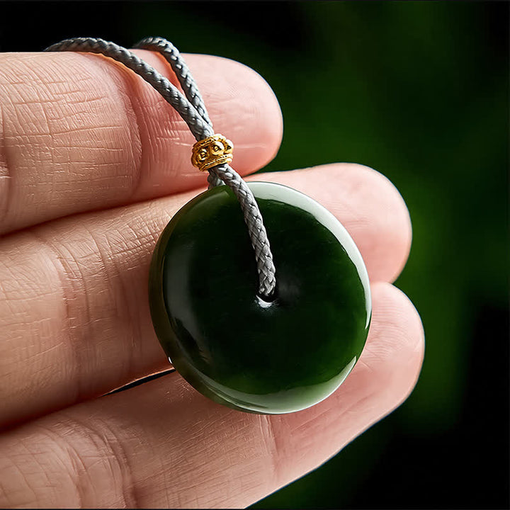 Buddha Stones Natural Cyan Jade Peace Buckle Abundance Pendant Rope Necklace - image 4