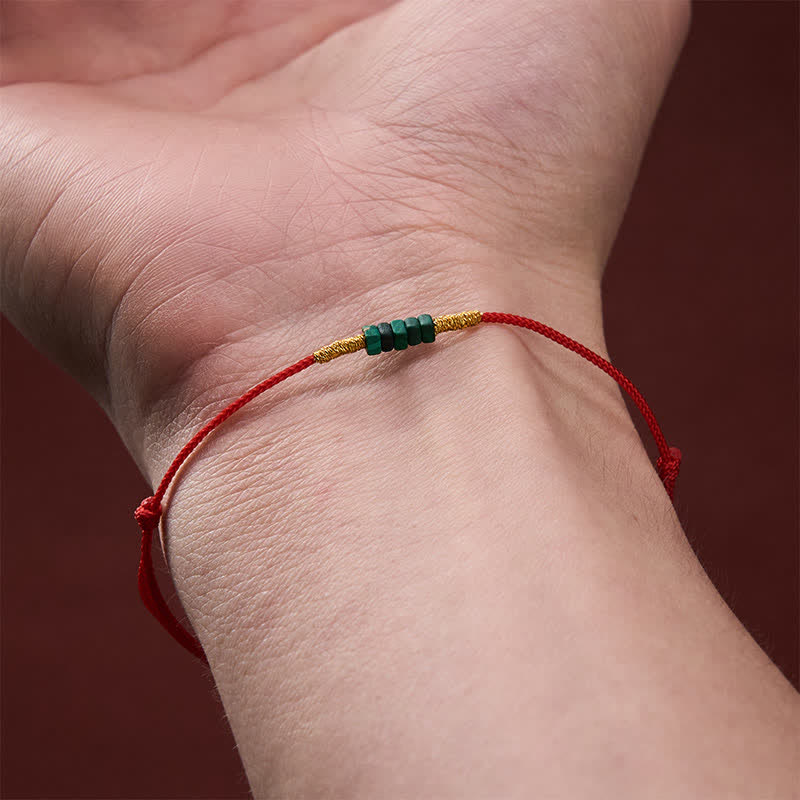 Buddha Stones Natural Ultra-fine Malachite Beads Luck Protection Braided Red Rope Bracelet - image 4