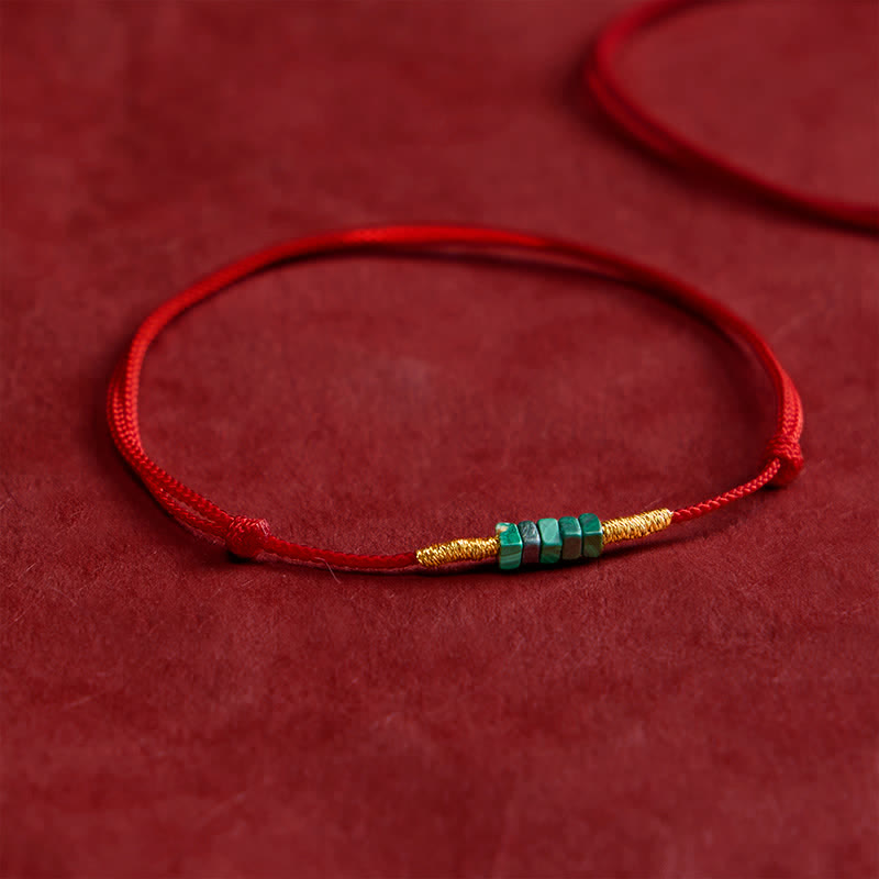 Buddha Stones Natural Ultra-fine Malachite Beads Luck Protection Braided Red Rope Bracelet - image 2